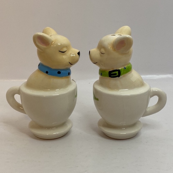 Salt and Pepper Shakers Dogs in Teacups Ceramic 3 1/2” high - Picture 2 of 10
